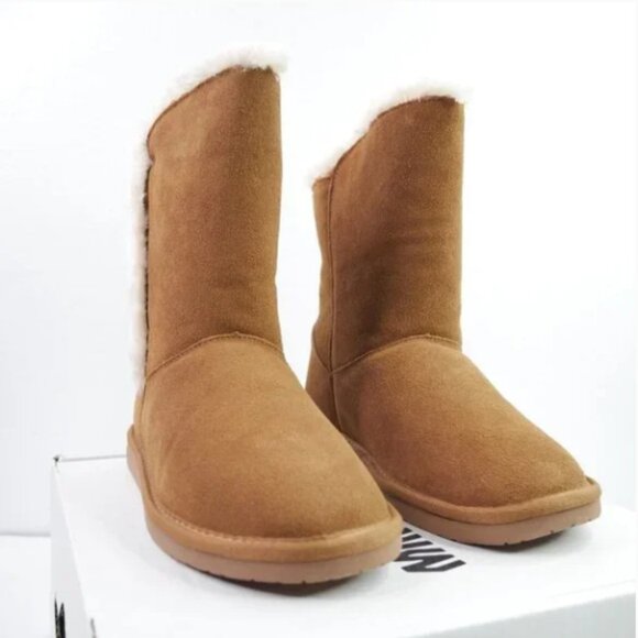 Minnetonka Shearling Suede Slip On Short Boots Women's Size 6 Chestnut Brown NEW - Picture 4 of 7